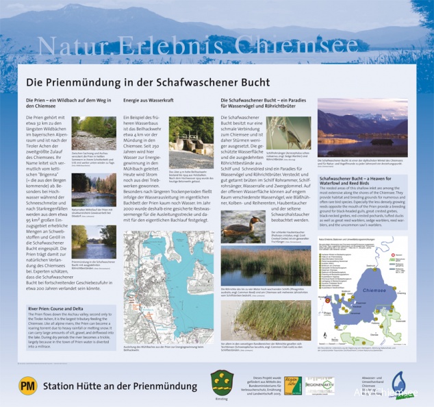 Tafel 1: Die Prienmündung in der Schafwaschener Bucht
Die Prien – ein Wildbach auf dem Weg in den Chiemsee
Mit einem Klick! zum Download der Natur- & heimatkundlichen Informationstafeln
PM - Station Hütte an der Prienmündung / Konzeption: Landschaftsarchitekturbüro W. Schuardt, Traunstein / Fotorechte: AZV Chiemsee die-prien.jpg
