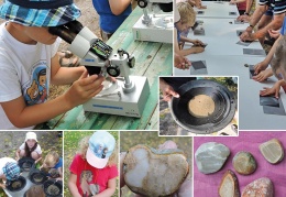 Mit Waschpfanne und Sieb an der Prienmündung