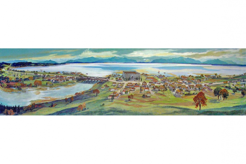 Alzübergang in Seebruck mit dem Römerkastell
Alzübergang in Seebruck mit dem Römerkastell, Darstellung Franz Agricola
SB - Station Seebruck / Foto: Bedaium Museum Seebruck SB_1-Agricola_Seebruck_in_Roemerzeit(Schu)-1140pix.jpg