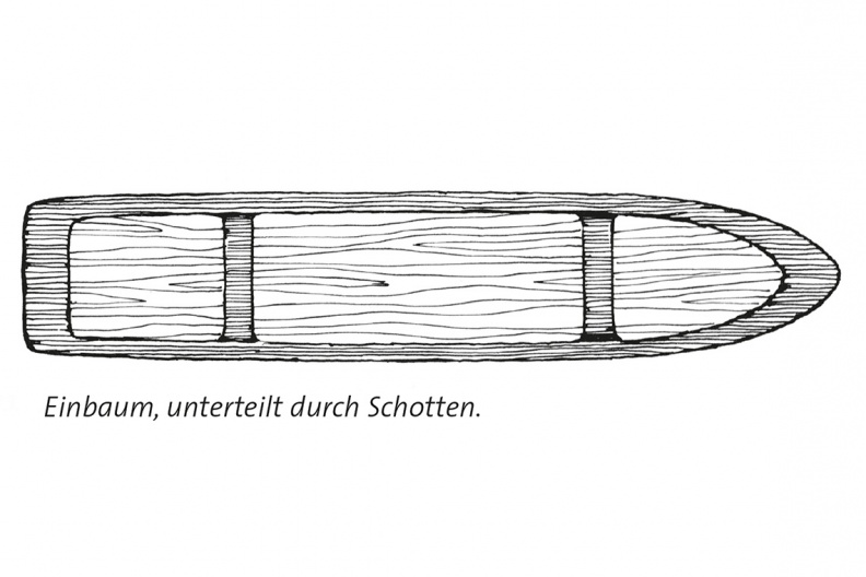 Einbaum, unterteilt durch Schotten
CH - Station Chieming / Quelle: Paul Höfling, >Die Chiemseefischerei< Institut für Volkskunde, München, 1987 CH_1-Einbaum-screen-1140pix.jpg