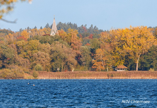 Kirche und Beobachtungsturm von Seebruck